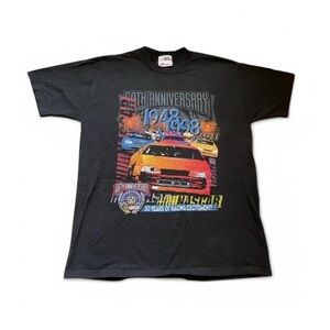 Vintage 90s NASCAR All Over Print T Shirt Large 50th Anniversary Graphic Black